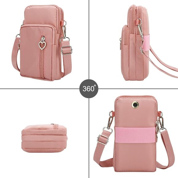 Women's Pink Small Cell Phone Purse Crossbody Wallet Single Shoulder Bag - Picture 6 of 7